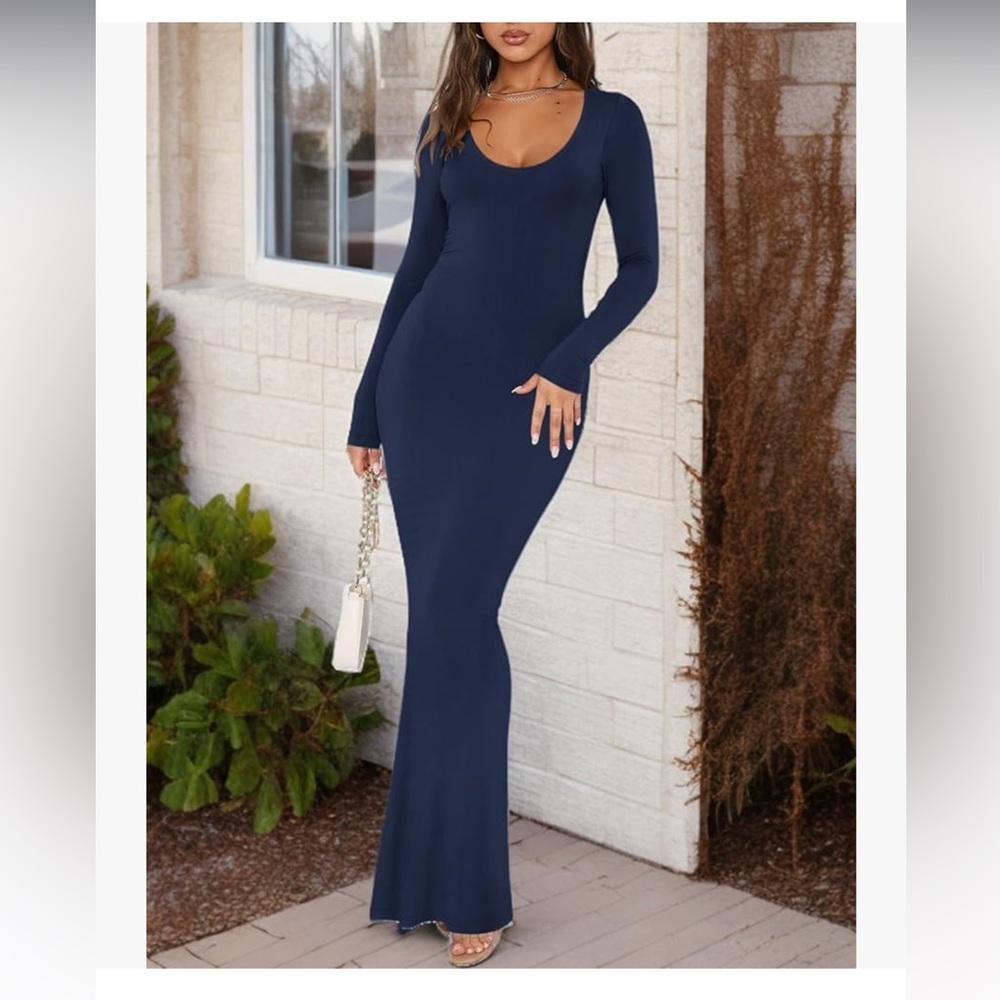 Long Sleeve Navy Long Dress